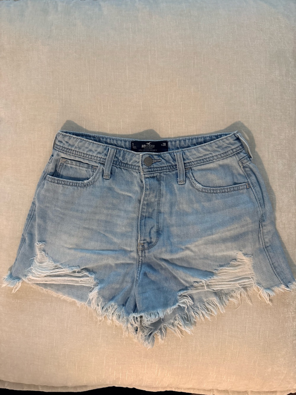 Hollister Light Blue, Mid Rise, Frayed Hem Denim Shorts